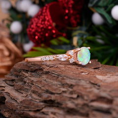 Round Cut 4 Prong Opal Engagement Ring Cluster Anniversary Ring