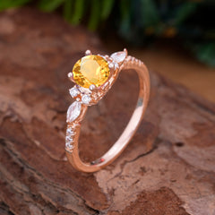 Round Cut Citrine Engagement Ring Cluster Anniversary Ring