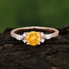 Round Cut Citrine Engagement Ring Cluster Anniversary Ring