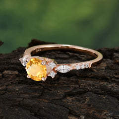 Round Cut Citrine Engagement Ring Cluster Anniversary Ring