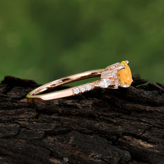 Round Cut Citrine Engagement Ring Cluster Anniversary Ring