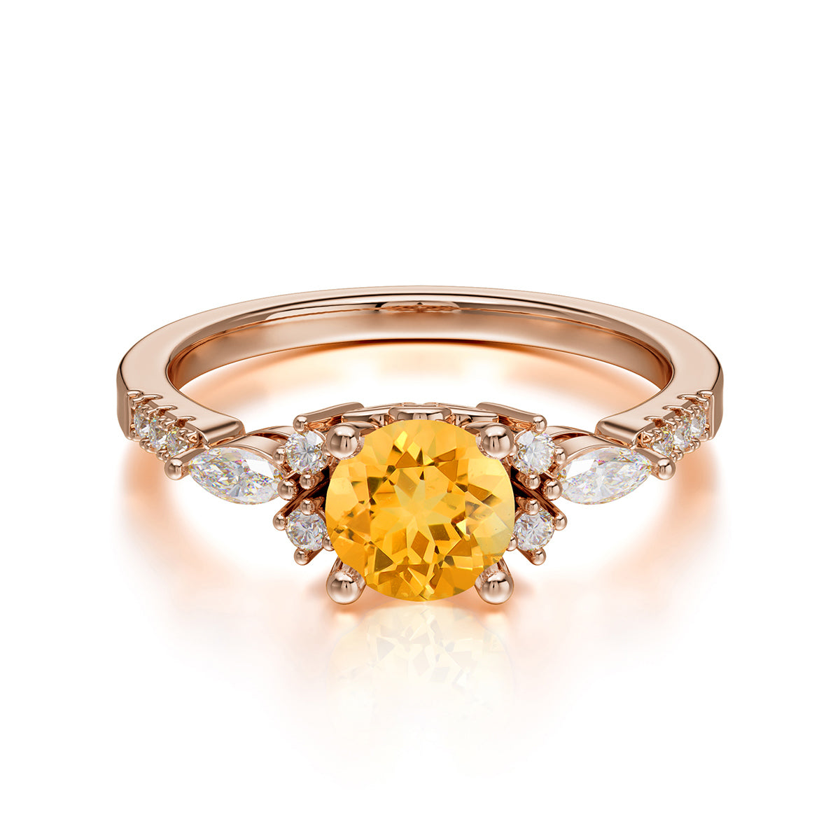Round Cut Citrine Engagement Ring Cluster Anniversary Ring