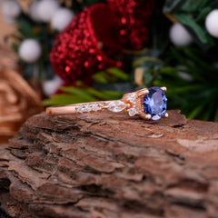 Round Cut 4 Prong Tanzanite Engagement Ring Cluster Anniversary Ring