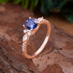 Round Cut 4 Prong Tanzanite Engagement Ring Cluster Anniversary Ring