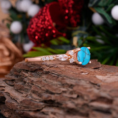 Round Cut 4 Prong Turquoise Engagement Ring Cluster Anniversary Ring