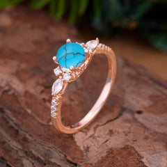 Round Cut 4 Prong Turquoise Engagement Ring Cluster Anniversary Ring