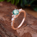 Round Cut Moss Agate Engagement Ring Cluster Anniversary Ring - Romalar Jewelry