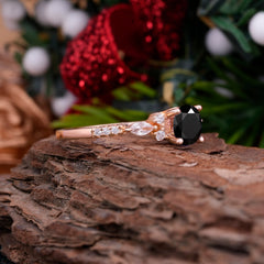 Round Cut 4 Prong Black Onyx Engagement Ring Cluster Anniversary Ring