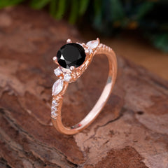 Round Cut 4 Prong Black Onyx Engagement Ring Cluster Anniversary Ring
