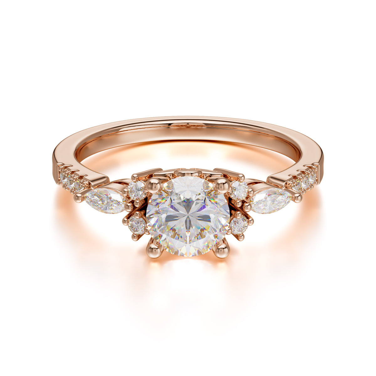 Round Cut Moissanite Engagement Ring Cluster Anniversary Ring