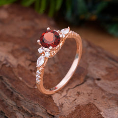 Round Cut 4 Prong Garnet Engagement Ring Cluster Anniversary Ring