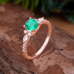 4 prong Round Cut Emerald Engagement Ring Cluster Anniversary Ring