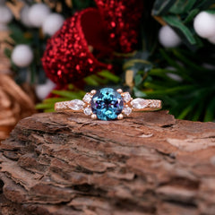 Round Cut Alexandrite Engagement Ring Cluster Anniversary Ring