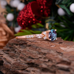 Round Cut Alexandrite Engagement Ring Cluster Anniversary Ring