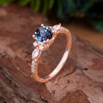 Round Cut Alexandrite Engagement Ring Cluster Anniversary Ring - Romalar Jewelry