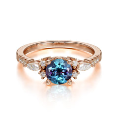 Round Cut Alexandrite Engagement Ring Cluster Anniversary Ring