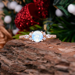 Round Cut 4 Prong Moonstone Engagement Ring Cluster Anniversary Ring
