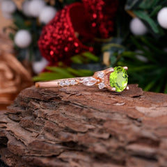 Round Cut 4 Prong Peridot Engagement Ring Cluster Anniversary Ring