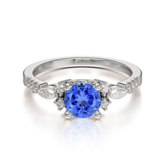 Round Cut Sapphire Engagement Ring Cluster Anniversary Ring