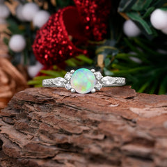 Round Cut 4 Prong Opal Engagement Ring Cluster Anniversary Ring