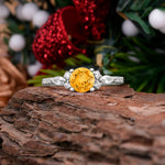 Round Cut Citrine Engagement Ring Cluster Anniversary Ring - Romalar Jewelry