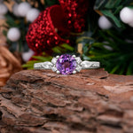 Round Cut 4 Prong Amethyst Engagement Ring Cluster Anniversary Ring - Romalar Jewelry