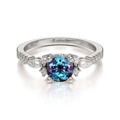 Round Cut Alexandrite Engagement Ring Cluster Anniversary Ring