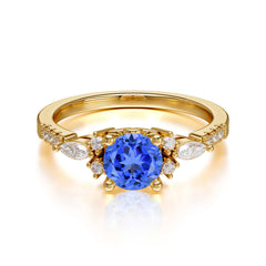 Round Cut Sapphire Engagement Ring Cluster Anniversary Ring