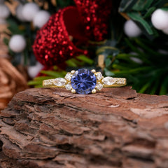 Round Cut 4 Prong Tanzanite Engagement Ring Cluster Anniversary Ring