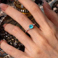 Round Cut 4 Prong Turquoise Engagement Ring Cluster Anniversary Ring
