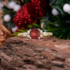 Round Cut 4 Prong Garnet Engagement Ring Cluster Anniversary Ring