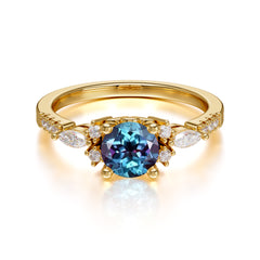 Round Cut Alexandrite Engagement Ring Cluster Anniversary Ring