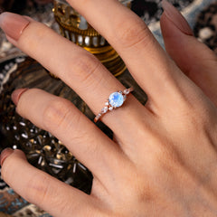 Round Cut 4 Prong Moonstone Engagement Ring Cluster Anniversary Ring