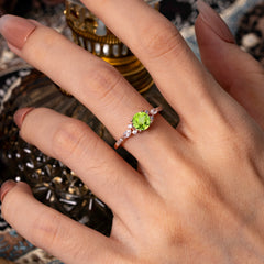 Round Cut 4 Prong Peridot Engagement Ring Cluster Anniversary Ring