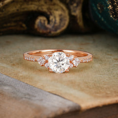 Round Cut Lab Moissanite Classic Side Stone Wedding Engagement Ring