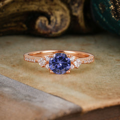 Round Cut Tanzanite Classic Side Stone Wedding Engagement Ring