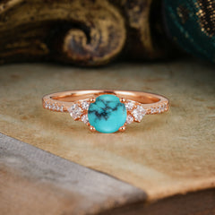 Round Cut Lab Turquoise Classic Side Stone Wedding Engagement Ring