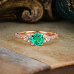 Round Cut Emerald Classic Side Stone Wedding Engagement Ring