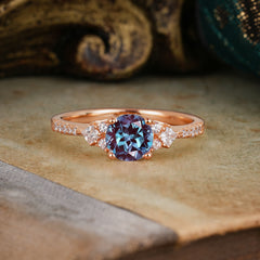 Round Cut Alexandrite Classic Side Stone Wedding Engagement Ring