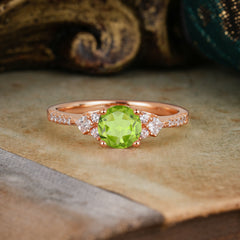 Round Cut Peridot Classic Side Stone Wedding Engagement Ring