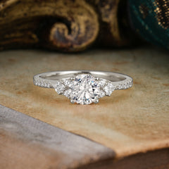 Round Cut Lab Diamond Classic Side Stone Wedding Engagement Ring