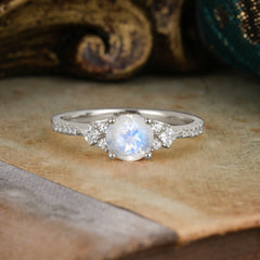 Round Cut Moonstone Classic Side Stone Wedding Engagement Ring
