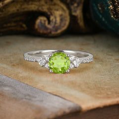 Round Cut Peridot Classic Side Stone Wedding Engagement Ring