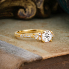 Round Cut Lab Moissanite Classic Side Stone Wedding Engagement Ring