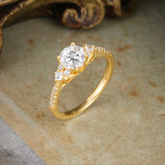 Round Cut Lab Moissanite Classic Side Stone Wedding Engagement Ring