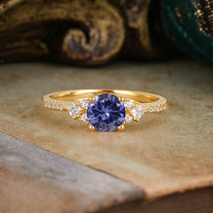 Round Cut Tanzanite Classic Side Stone Wedding Engagement Ring