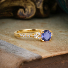 Round Cut Tanzanite Classic Side Stone Wedding Engagement Ring
