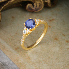 Round Cut Tanzanite Classic Side Stone Wedding Engagement Ring