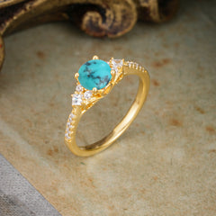 Round Cut Lab Turquoise Classic Side Stone Wedding Engagement Ring