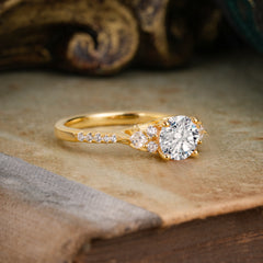 Round Cut Lab Diamond Classic Side Stone Wedding Engagement Ring